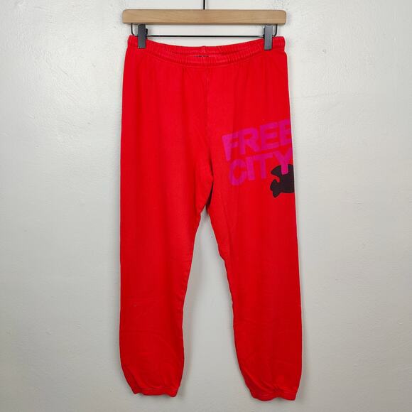 Free City Sweatpants Womens XS Red Logo Joggers Fleece Cotton‎ Lounge Casual - Picture 1 of 8